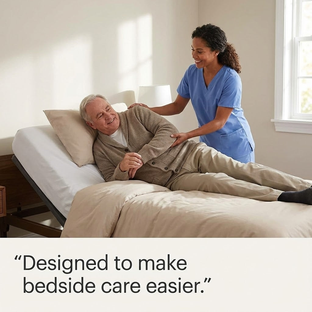 modern urine collection device on bedside table in bright, serene bedroom setting