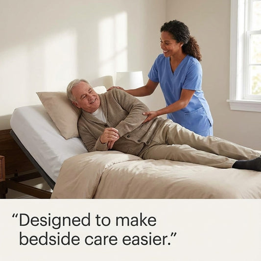 modern urine collection device on bedside table in bright, serene bedroom setting